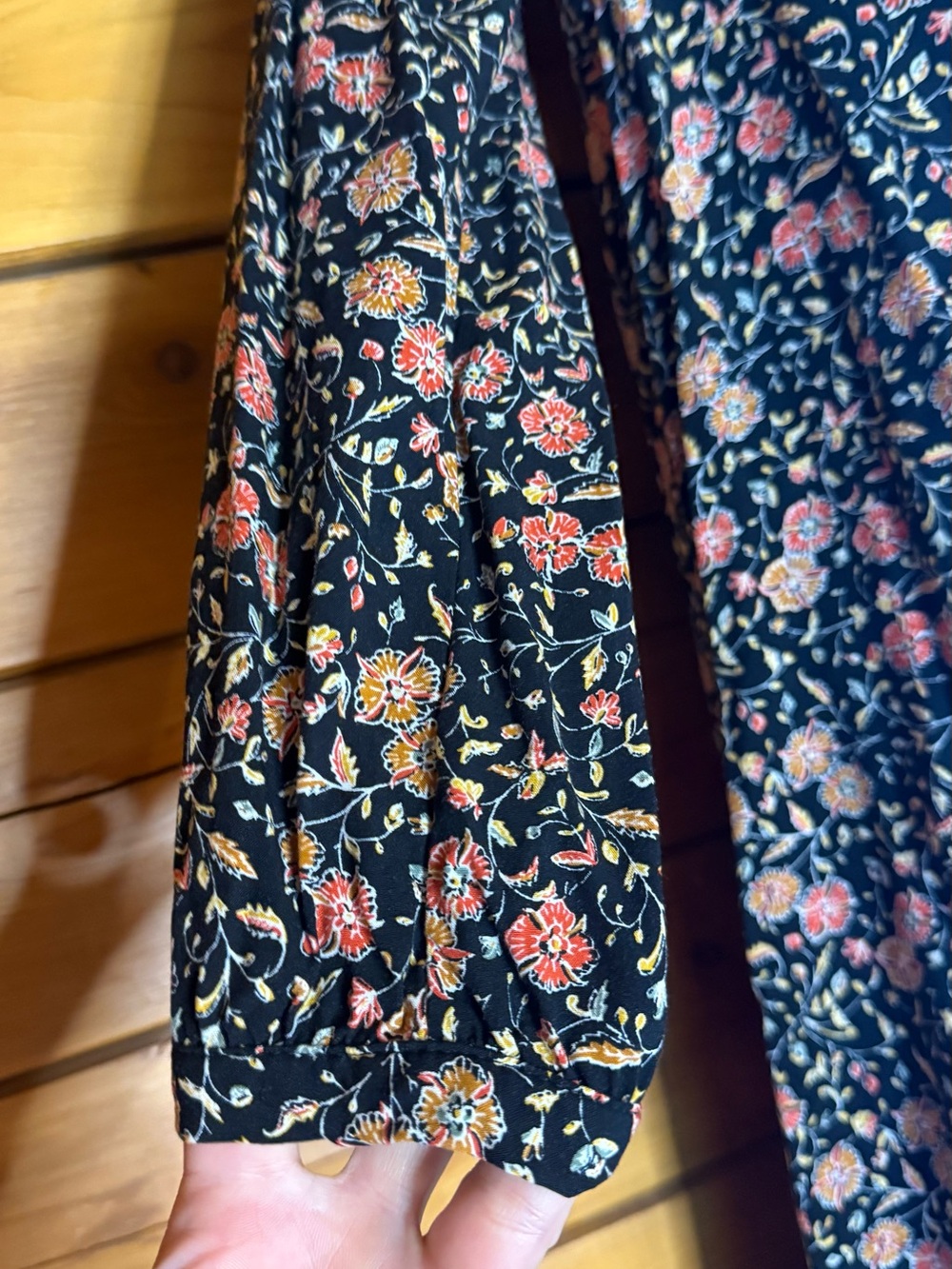 Old Navy Black Floral V-Neck Long Sleeve Dress with Pink Roses 🌹 mini - Picture 5 of 10